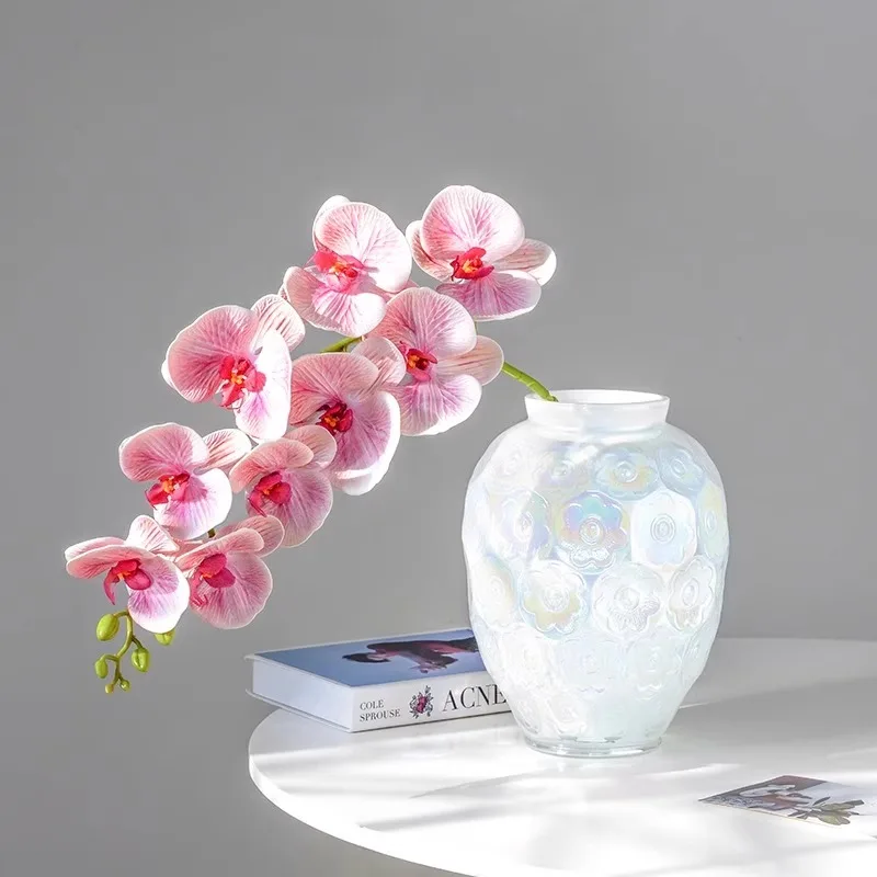 

French relief vase art crystal glass living room flower arrangement decoration high sense