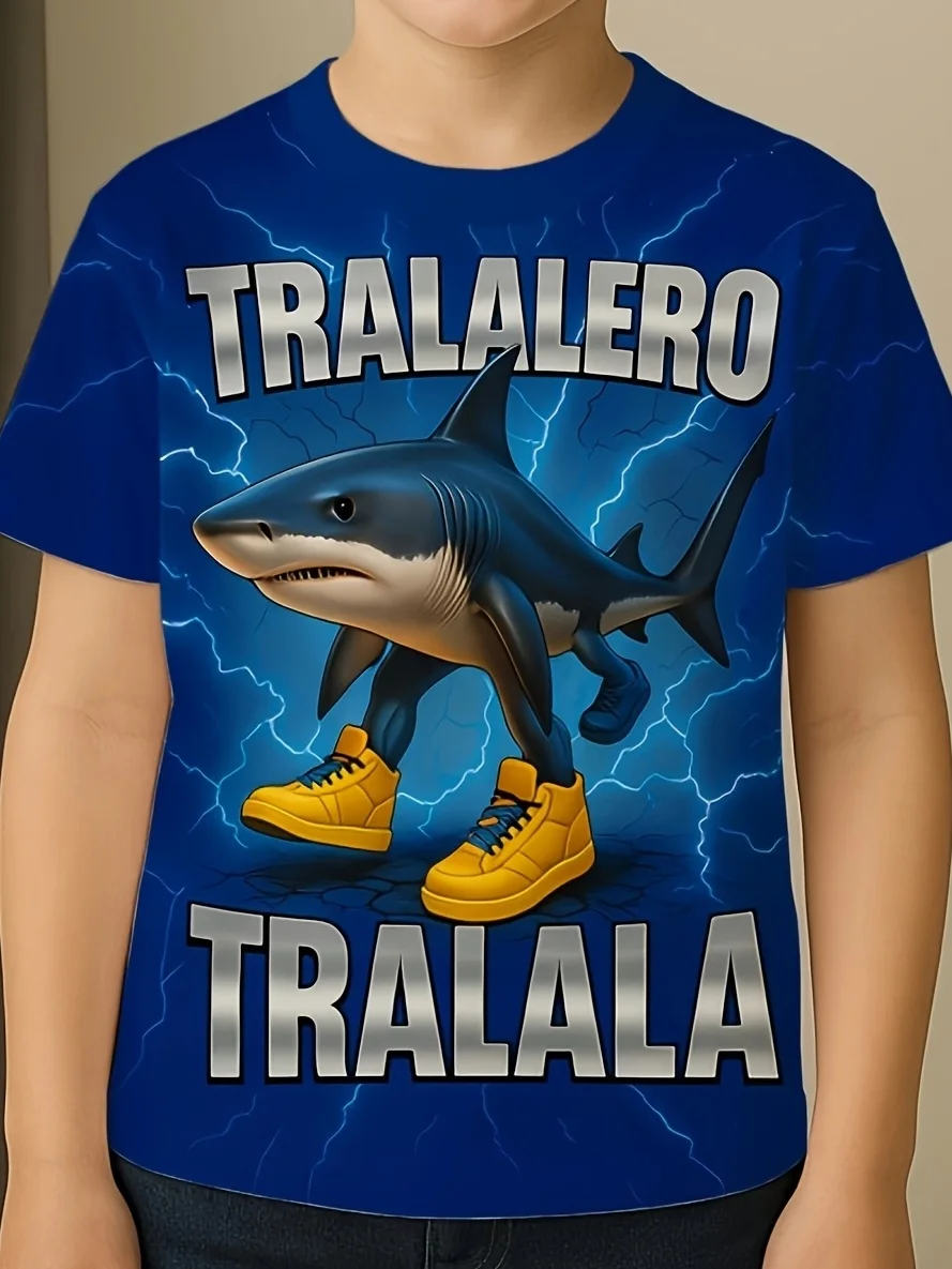 

Boys' Tralalalero Shark Graphic Shirt Loose And Comfortable Casual Short Sleeved Outdoor Sports Tee Adult And Children'S T-Shirt