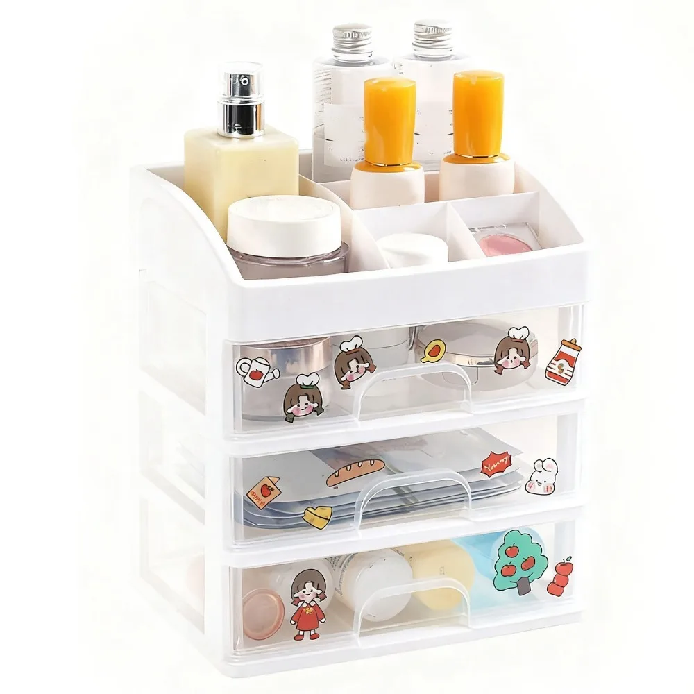 Stylish Large Capacity Cosmetic Storage Box Translucent Makeup Organizer Stationery Container Skin Care Products