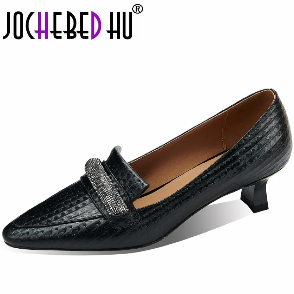 

【JOCHEBED HU】New Fashion Genuine Leather Elegant Branded Cut Design Pointed Toe Pumps High Heel Sexy Shoes Female 34-40