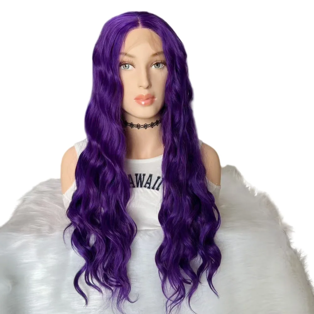 

Cosplay Lace Front Wig Long Purple Water Wave Wig 13x4 Middle Part Lace Front Wig Heat Friendly Synthetic Wig for Anime Hallowee