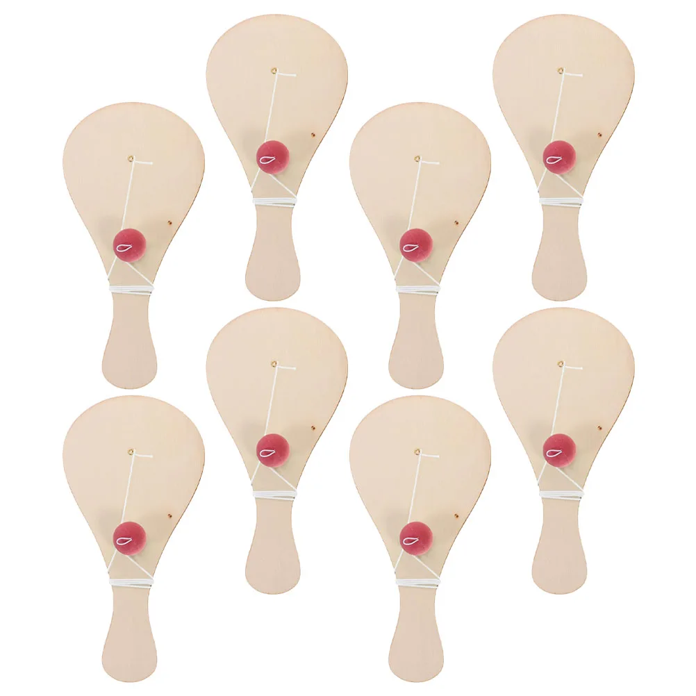 8pcs Hand-painted Wooden Racket Pieces Toddler Toys Blank Paddle Balls DIY Wood Supplies Kids Paint Toy Unfinished Paddles