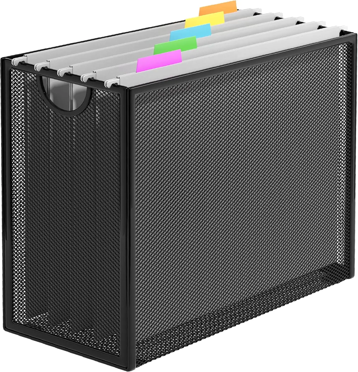 

Metal Mesh Hanging File Organizer Box with 5 Folders, Letter Size Desk Storage No Assembly Required