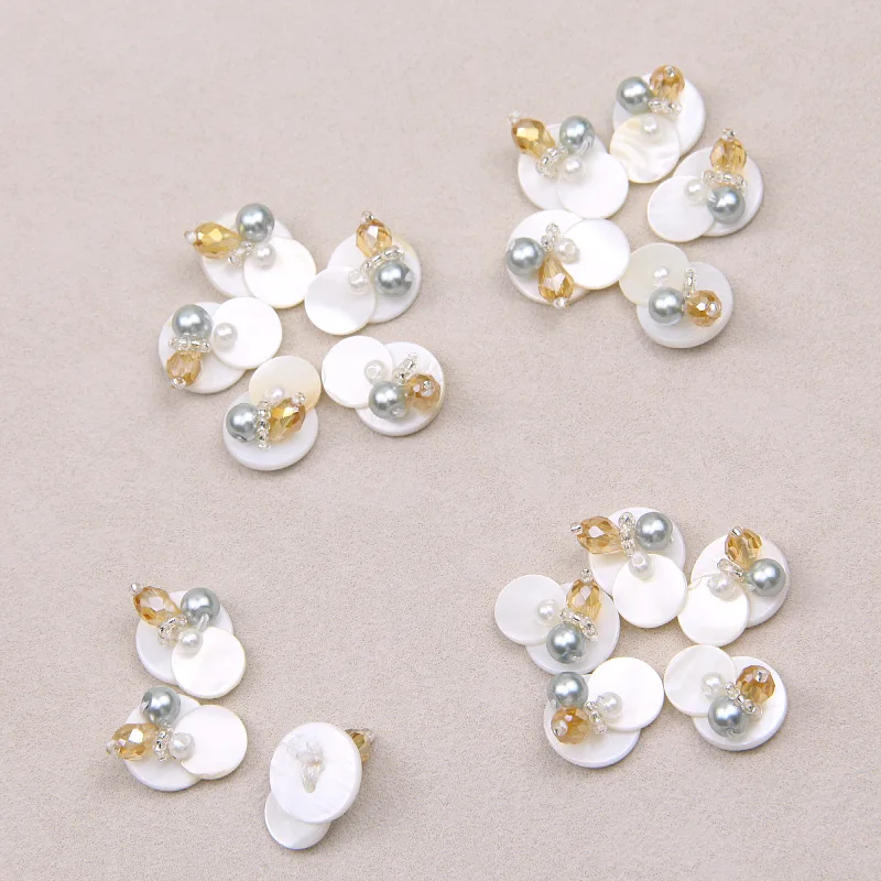 5pcs Buttons for Hair Accessories Headwear Decorative,Natural Shell Buttons with Beaded Sewing Buttons for Shirt Jacket Coat