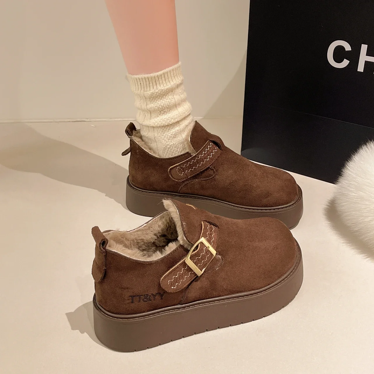 

Women Autumn Winter Thicken Plush Ankle Booties Mujer Non Slip Thick Sole Cotton Padded Shoes Faux Suede Platform Snow Boots