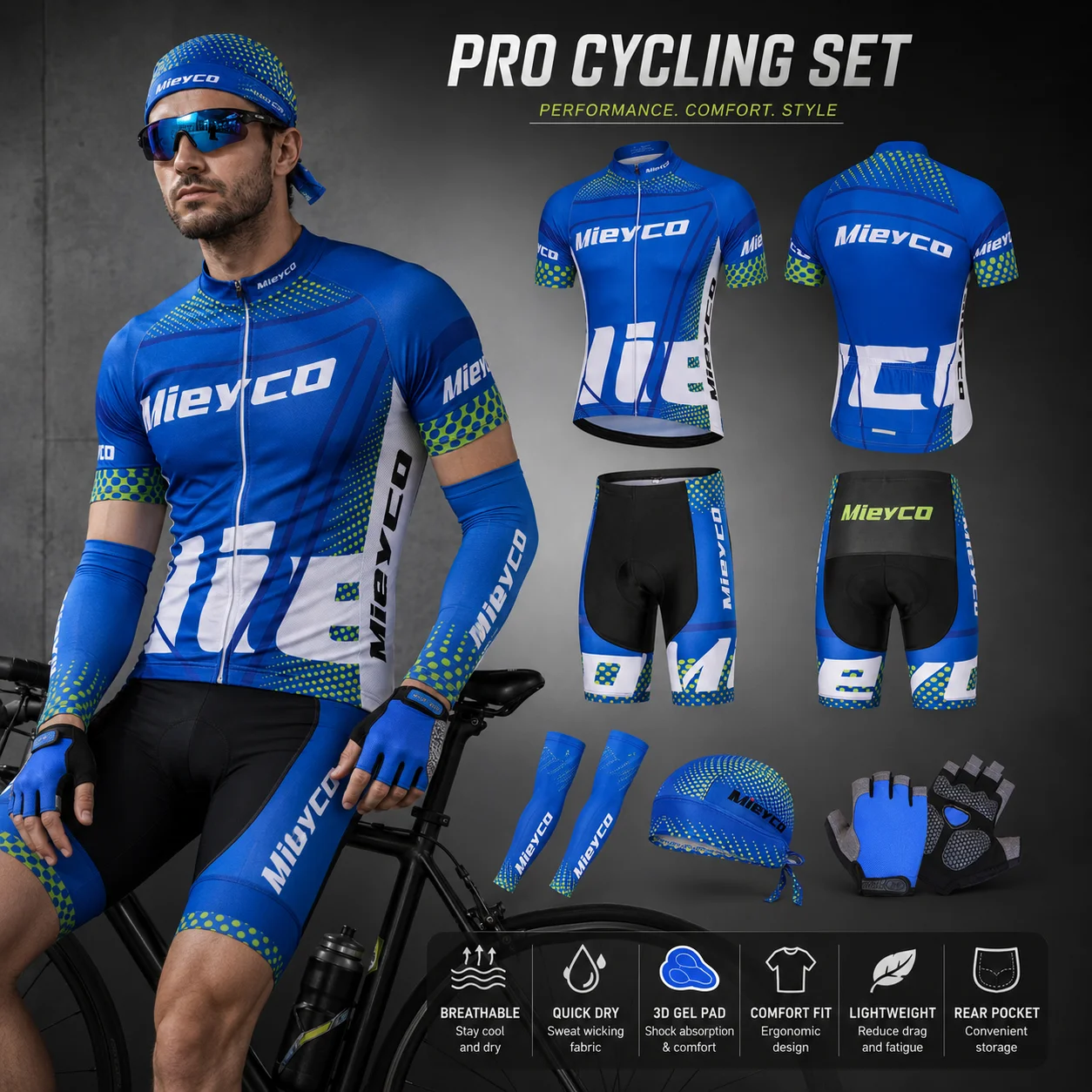 Men's Summer Cycling Jersey Set Short Sleeve Padded Shorts Quick Dry Breathable MTB Road Bike Racing Sportswear