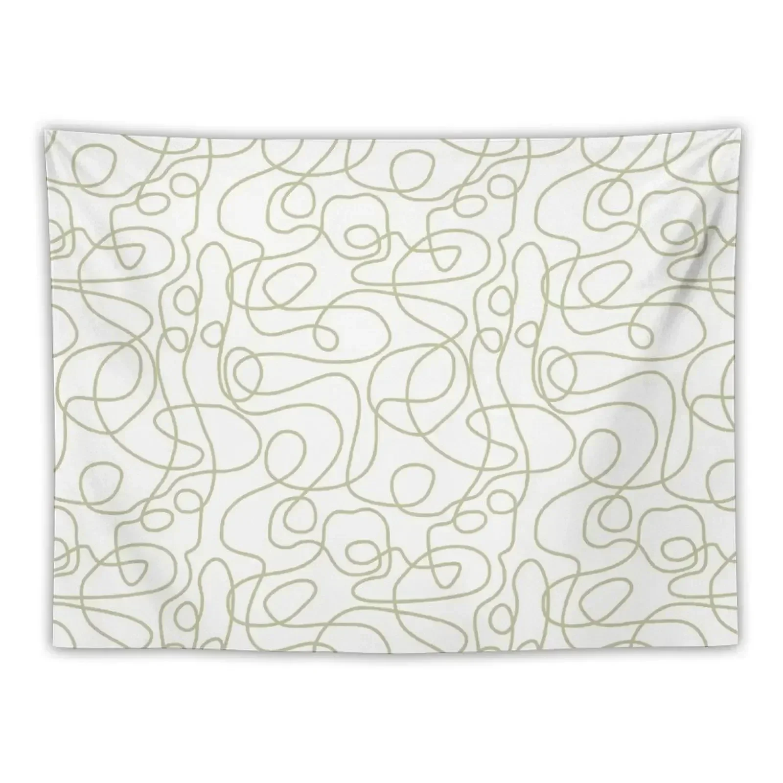 Doodle Line Art Pattern | Pale Pistachio on White Tapestry Decoration Aesthetic Bedroom Deco Tapestry