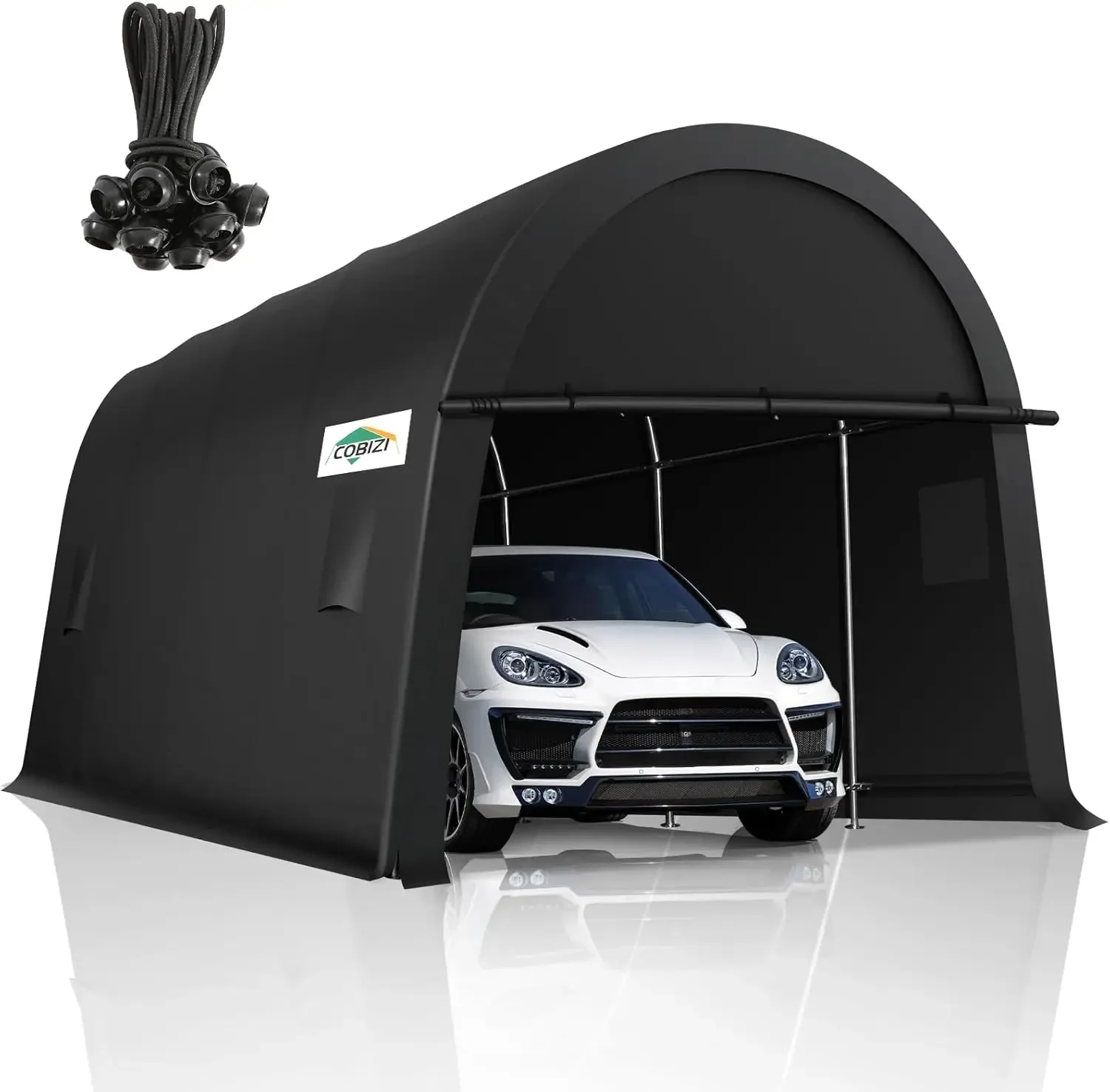 Cobizi Carports 10X20 Heavy Duty Portable Garage With All-Steel Metal Frame & Vents, Round Style Anti-Snow Waterproof Car