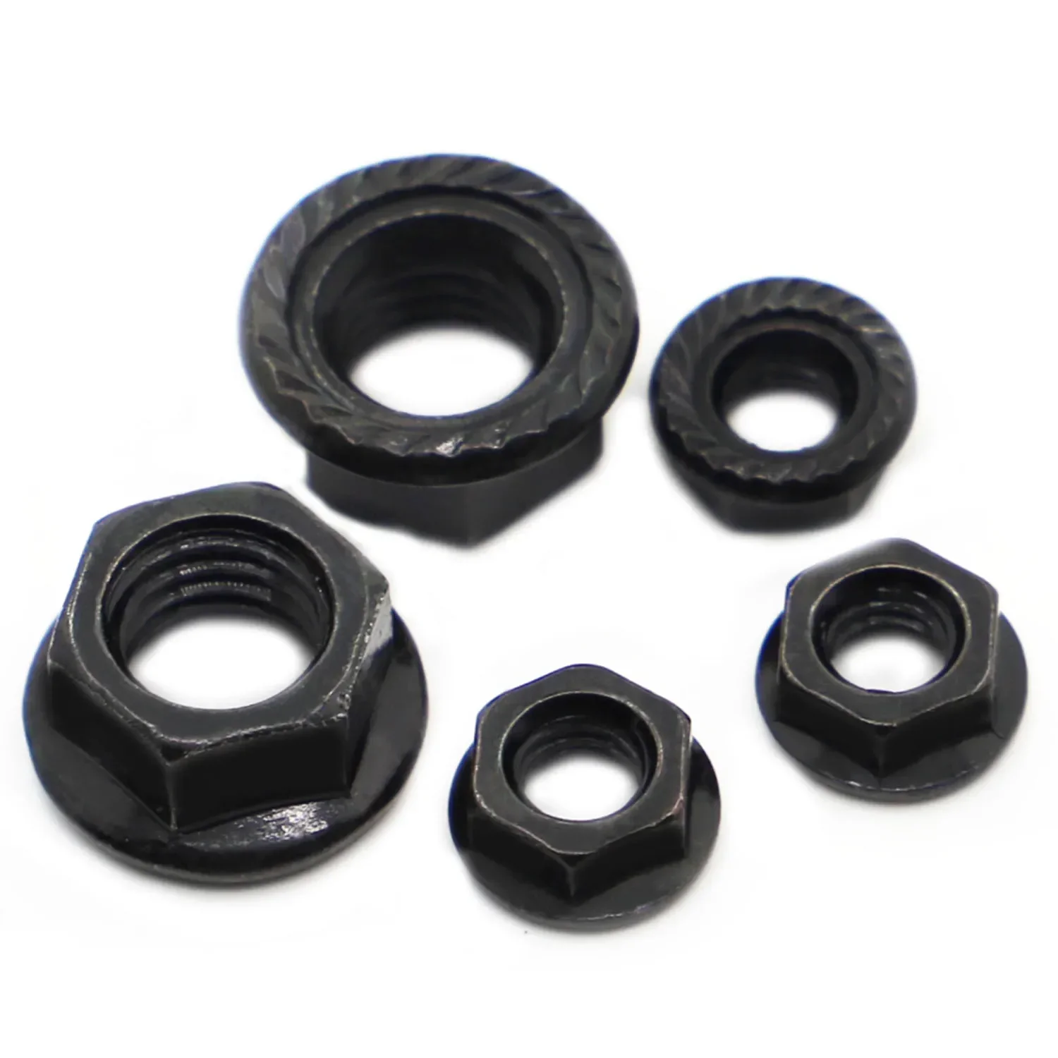 

5-50pcs M3 M4 M5 M6 M8 M10 M12 Hexagonal Flange Nut Hex Black Locking Nuts Black Carbon DIN6923