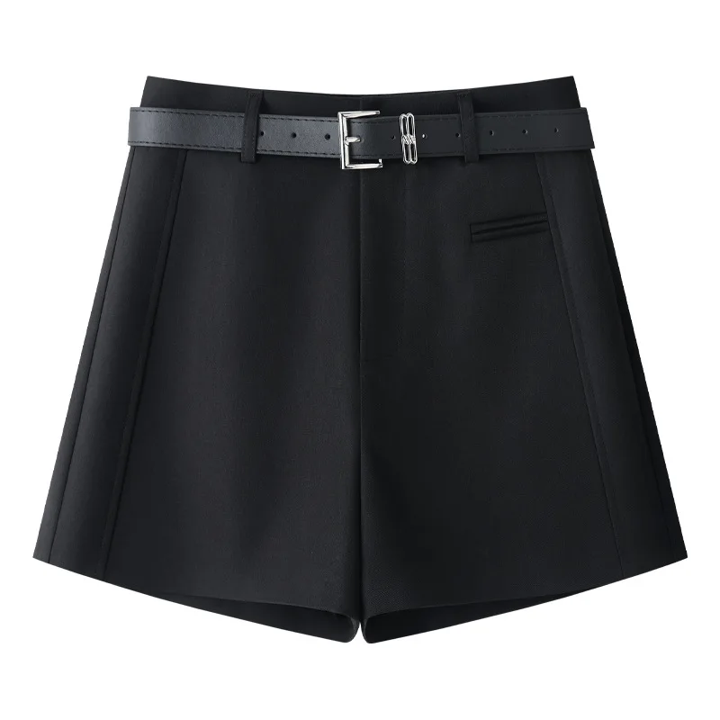 ZJYT Primavera Estate Pantaloncini da donna Office Lady Abbigliamento da lavoro Moda 2026 Vita alta Grigio Nero Pantaloni corti Pantaloncini casual con cintura