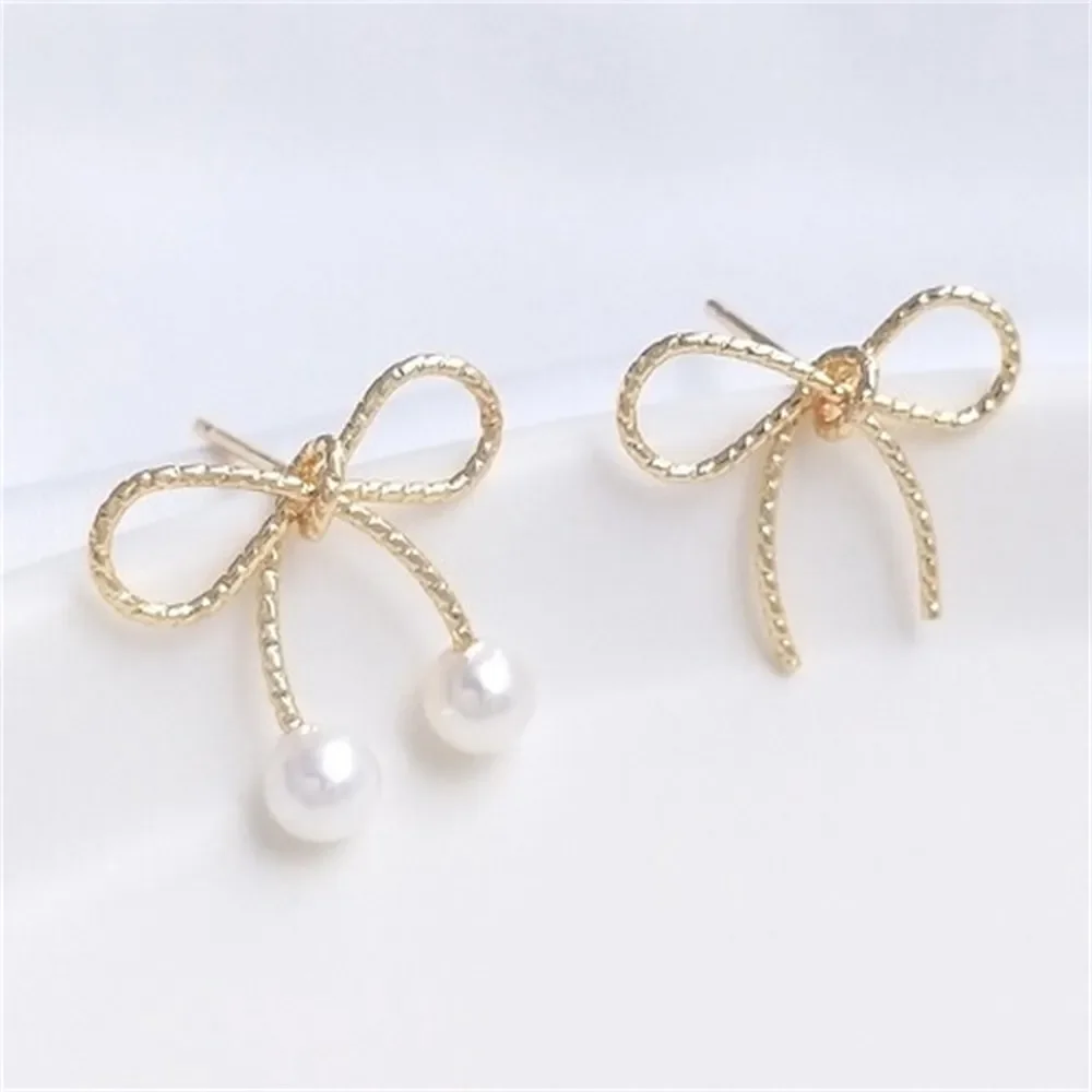 

14K Gold-coated Winding Bow Earrings 925 Silver Needle Diy Sticky Pearl Earrings Jewelry Accessories E286