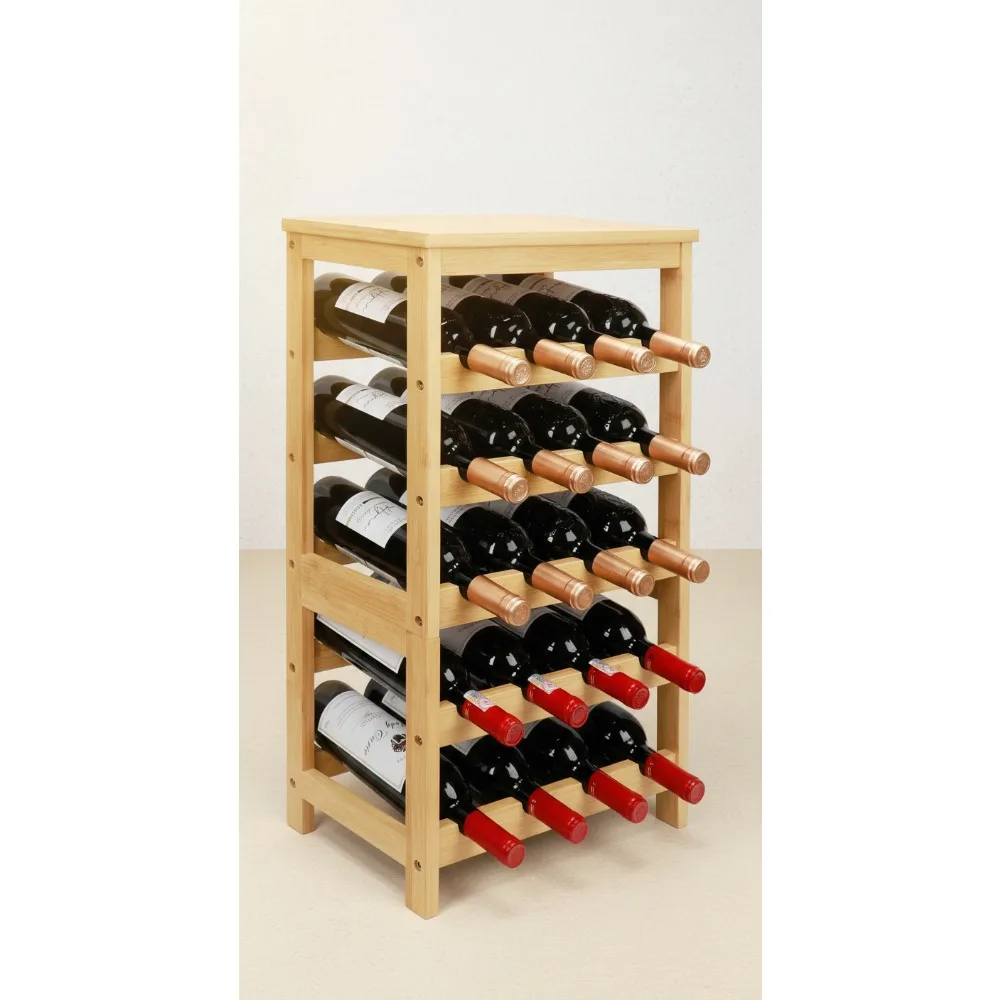 

6-Tier Bamboo Wine Rack, Freestanding Floor Storage for 24 Bottles, Easy Assembly Kitchen Dining Bar Display