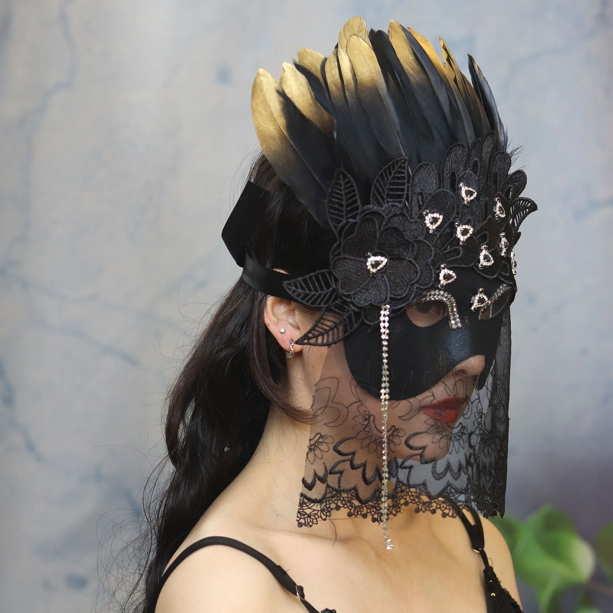 Máscara Etapa Halloween Plumas de Navidad Venecia Negra Fiesta exagerada Fiesta enmascarada Hombres y mujeres