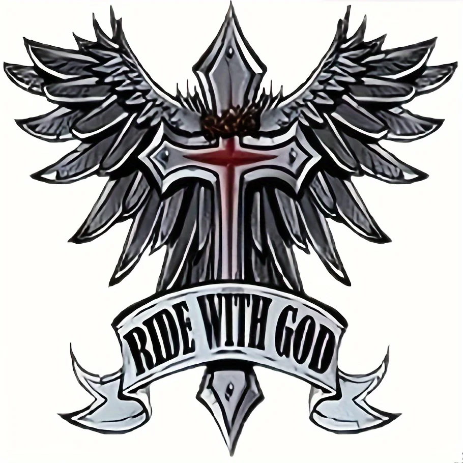 

1PC Ride With God Cross Wing Sticker Waterproof Vinyl Decal, Christian Biker Decor for Motorcycle
