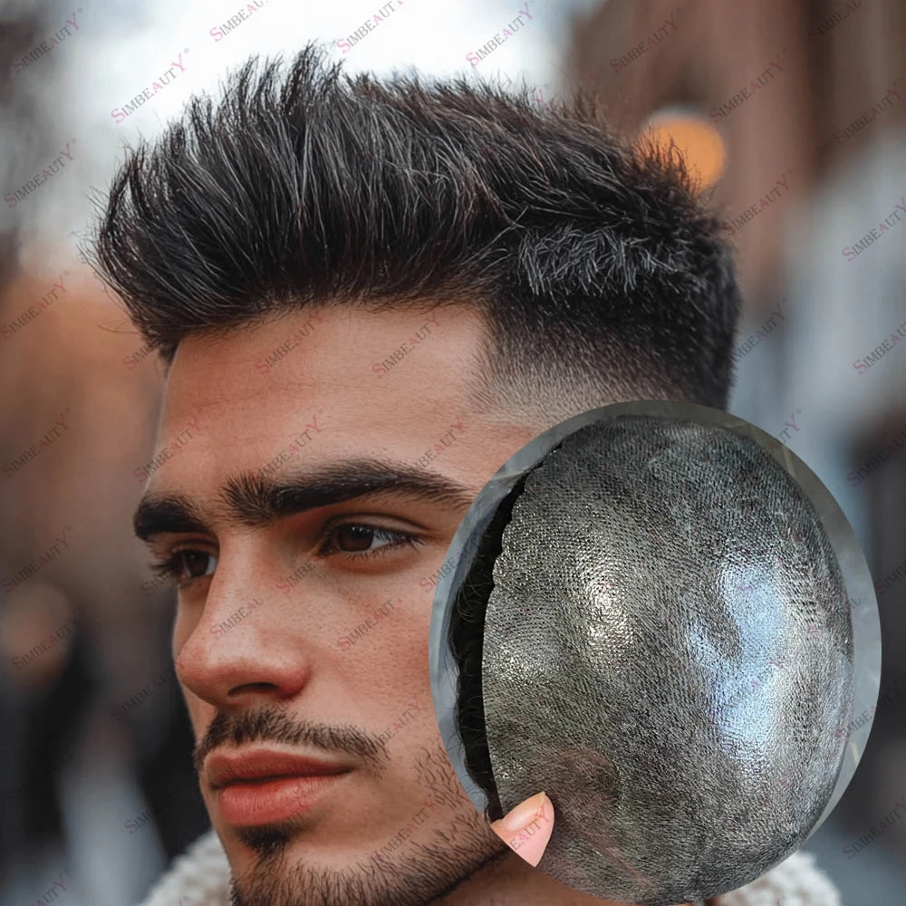 

Прочный мужской парик из натуральных волос с основой из кожи толщиной 0,1-0,12 мм, с естественной линией роста волос и фестончатым передом # 2 # 4 1B50 Коричнево-серый парик для волос