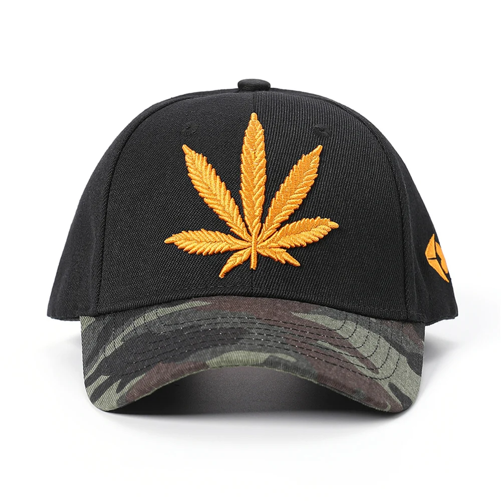 American-style Maple Leaf Embroidery Camo Brim Baseball Cap,Street Style Sun Protection Hip Hop Hat,Outdoor Sport Running Caps