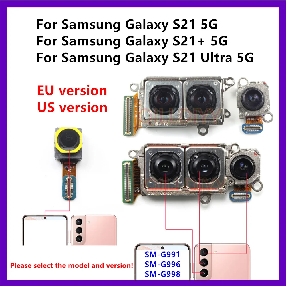 Cámara frontal para Samsung Galaxy S21 Plus Ultra G991B G996B G998B G991U cámara trasera principal módulo de cable flexible S21 +