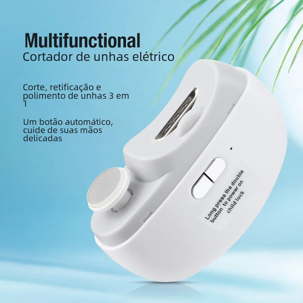Cortador de unhas elétrico, moagem e polimento com luz, automático, recarregável, cortador de unhas, manicure para bebês e adultos