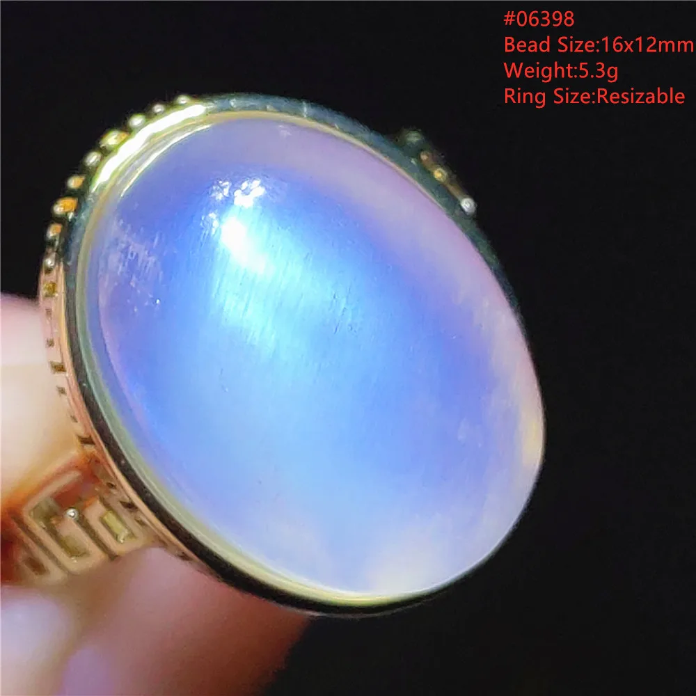

Natural Blue Moonstone Oval Adjustable Ring Jewelry Women Men 925 Silver Blue Moonstone Bead Ring Fashion Stone AAAAAA