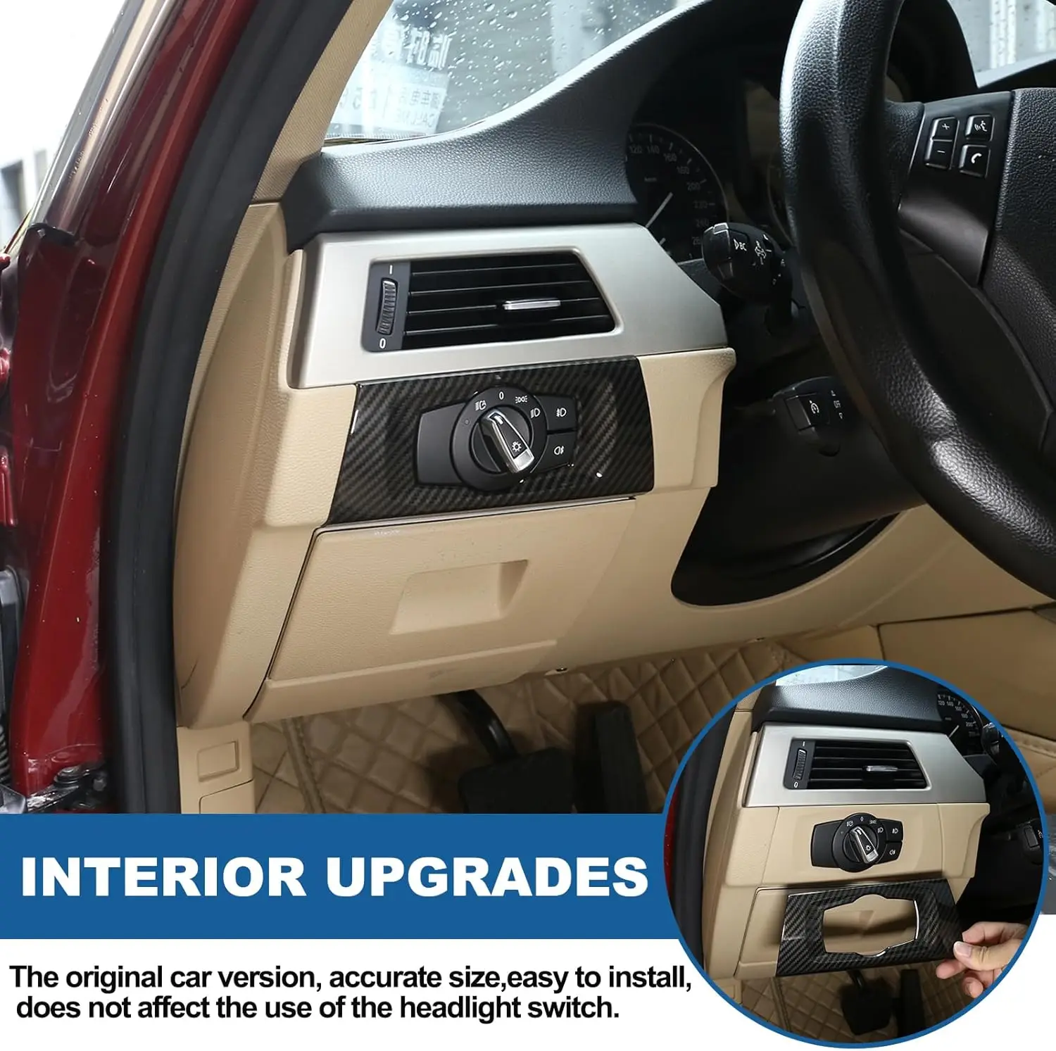 

1PCS ABS Carbon Style Car Headlight Switch Frame Cover Trim For BMW 3 Series E90 E91 E92 E93 2005-2012 Interior Decorative