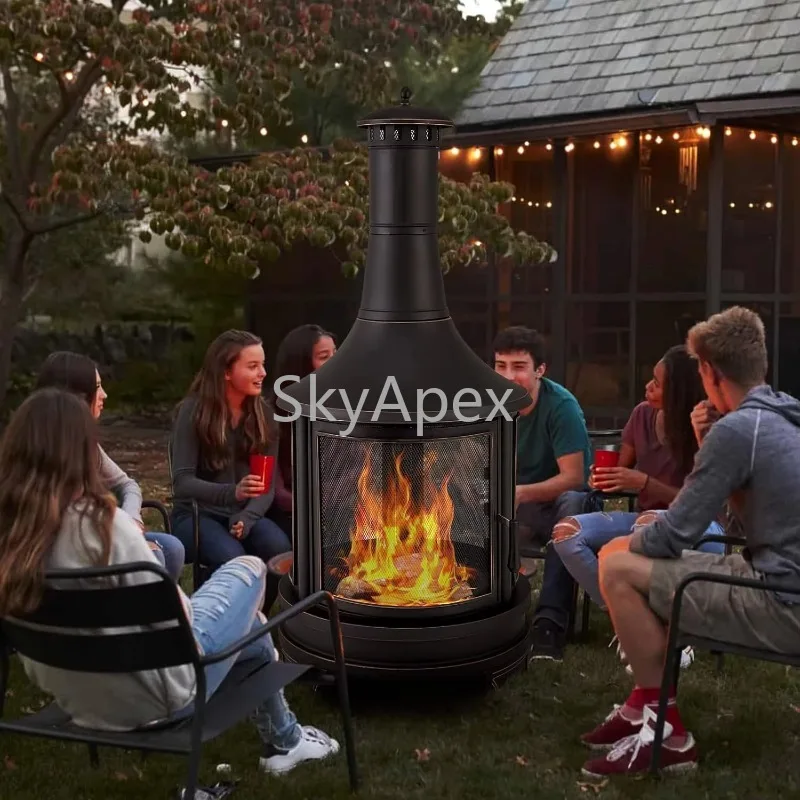 2-in-1 Multifunctional Outdoor Wood Burner Firepit with BBQ Grill for Patio Backyard Burning Bonfire Durable Design for Home Use