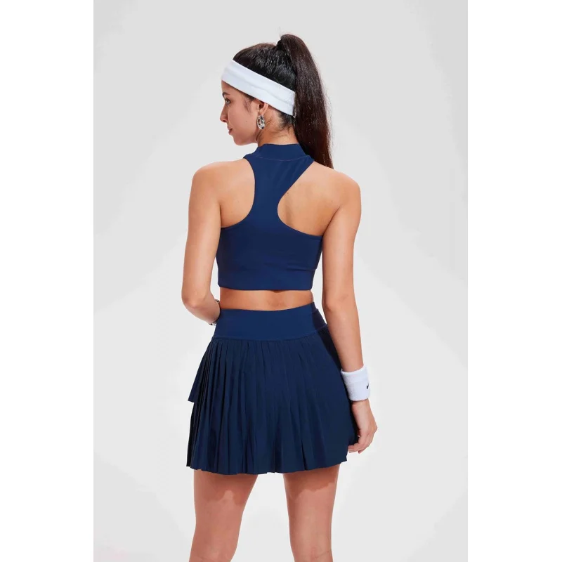 Tennis Skirt Sets for Women Half High Collar Irregular Bra Double Ruffle Golf Skirt Set Women 2 Piece Outfits