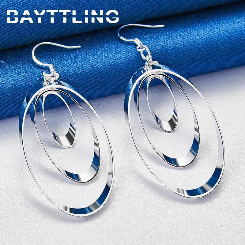 

New Trend 925 Sterling Silver Women 45MM Fine 3 Round Earrings For Fashion Christmas Gift Earrings Jewelry Accessories