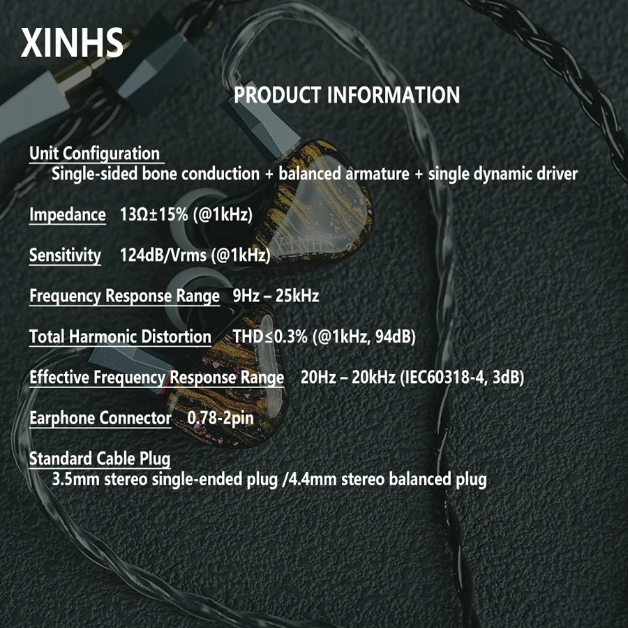 Słuchawki douszne XINHS HS9 Gilded Era z przewodnictwem kostnym + 1BA + 1DD HiFi, przewodowe słuchawki Hi-Fi zapewniające doskonałą jakość dźwięku wokalnego — zdjęcie produktu 6