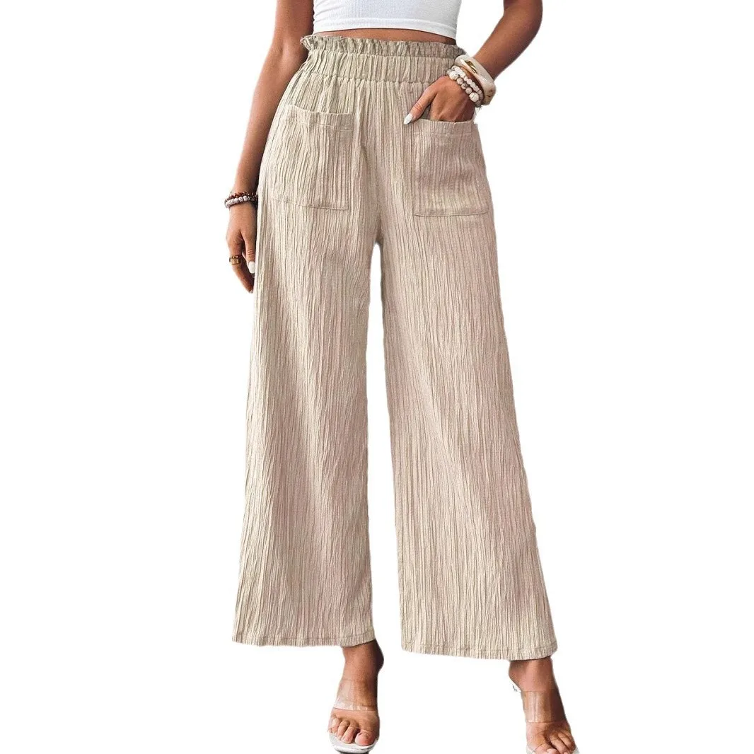 Woman Open Crotch Hidden Zipper Fashion Solid Color Casual Versatile Elastic Pocket Wide-leg Trousers  Loose Crotchless