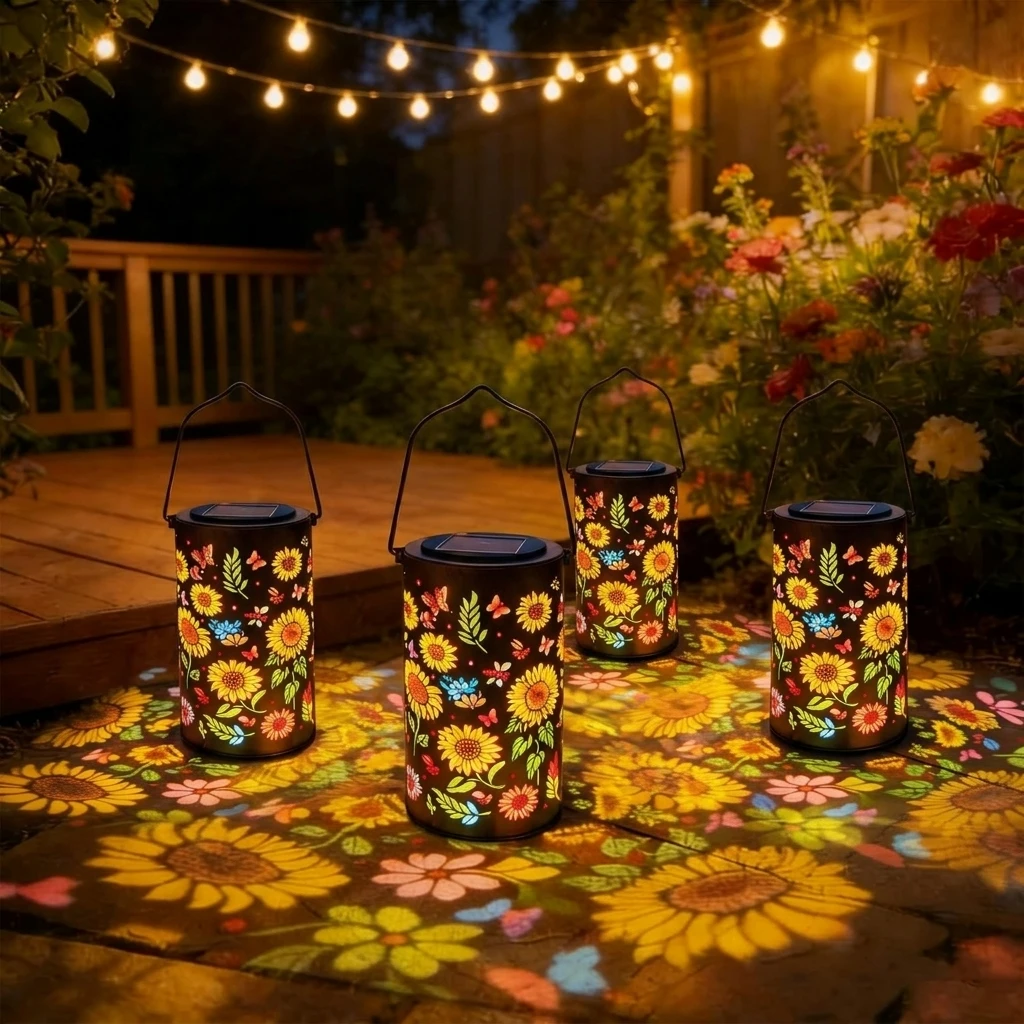 2/4Pack Colorful Sunflower Glow Solar Lantern Outdoor Hanging Solar Projector Light Holiday Lighting for Garden Lawn Party Decor