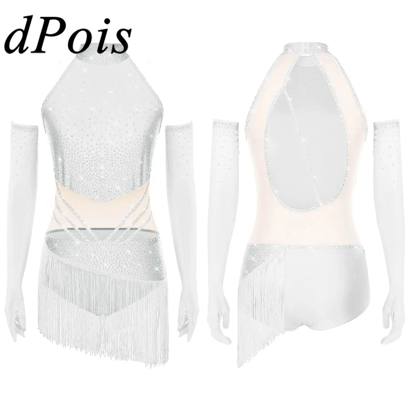 

Женский купальник с бахромой для латинских танцев, комплекты перчаток, ча-ча, танго, боди с кисточками и юбкой, костюм для бальных танцев, самбы, соревнований, танцевальный костюм