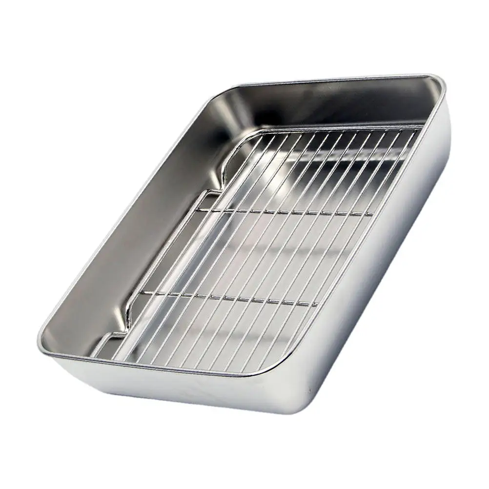 

1 Set Baking Tray with Rack Stainless Steel Baking Pan Japanese Style Kitchen Bakeware Oven Roasting Pan Multifunctional Bbq