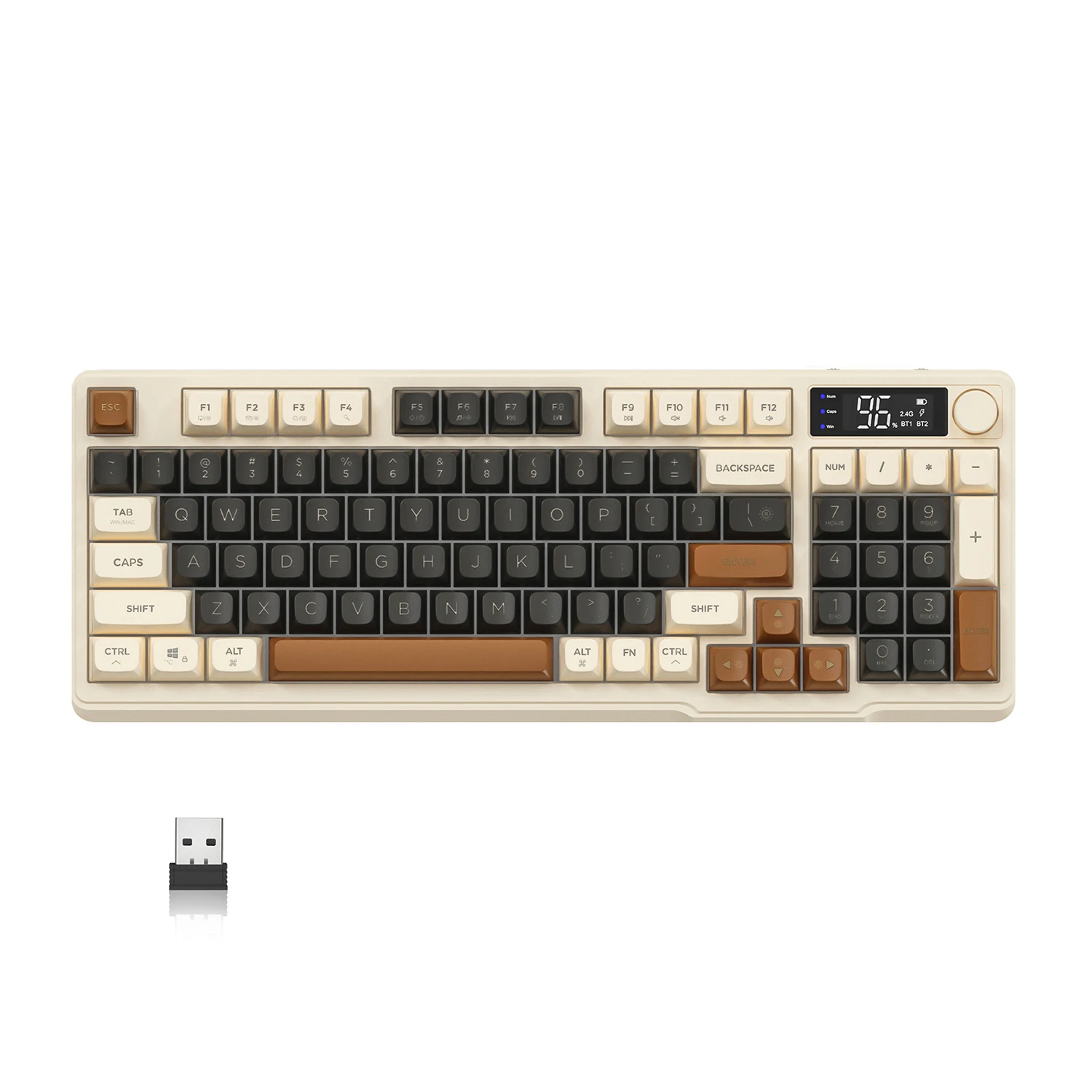 ZIYOU LANG M96 – kabellose Gaming-Tastatur mit Display und Drehregler, Bluetooth-/2,4-GHz-Membrantastatur mit leisem Betrieb, 3000-mAh-Akku, wiederaufladbar.