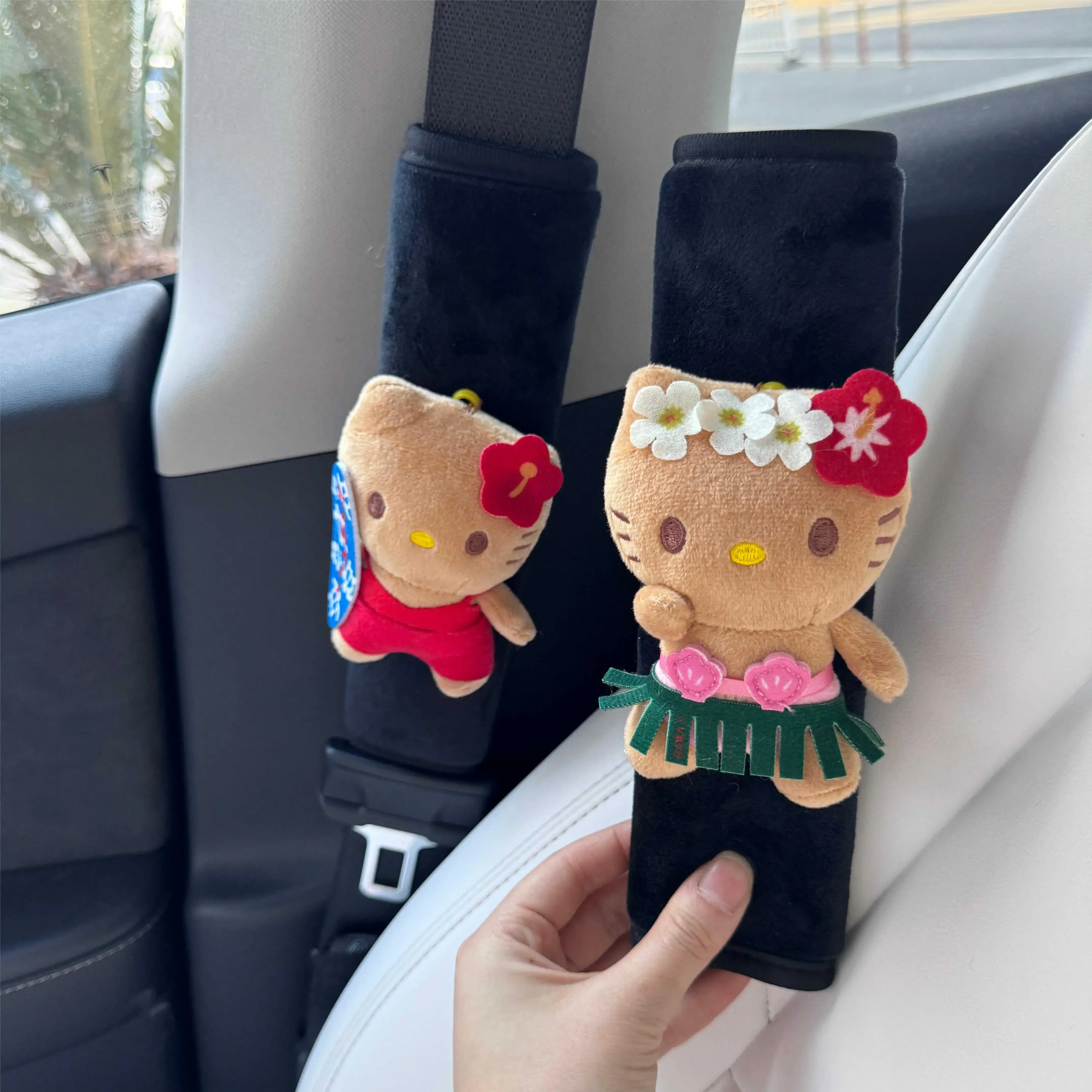 Kawaii Sanrio Hello Kitty Cartoon Swimming Ring Cat Car Seat Belt Shoulder Strap Female Car Decoration Car Accessories Girl Gift