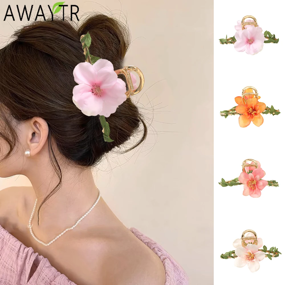 AWAYTR Leafy Vine Flower Hair Claws Mannual Floral Hair Clips Crab For Women Girl Gift Hair Accessories Valentine Headwear