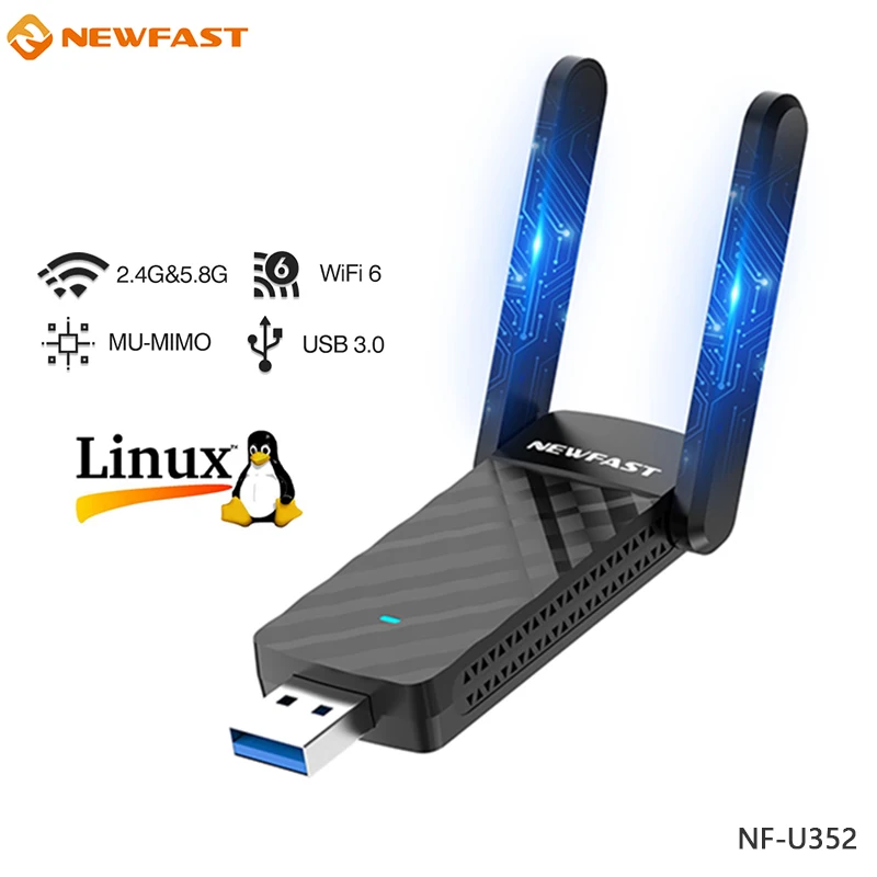 

NEWFAST AX1800 WiFi6 Adapter 2.4G/5Ghz USB Adaptador Dongle Wireless Network Card Wi-fi Antenna For PC Win10/11 Linux NF-U352