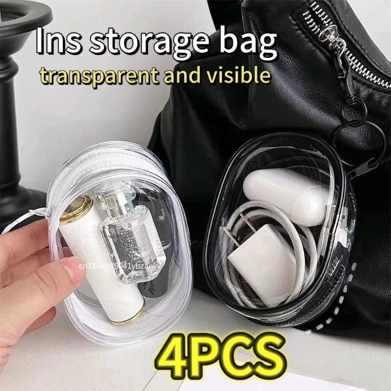 

Portable Mini Clear Zipper Storage Bag - Space-Saving Organizer for Earphones & Chargers, Versatile with Handy Keychain Loop