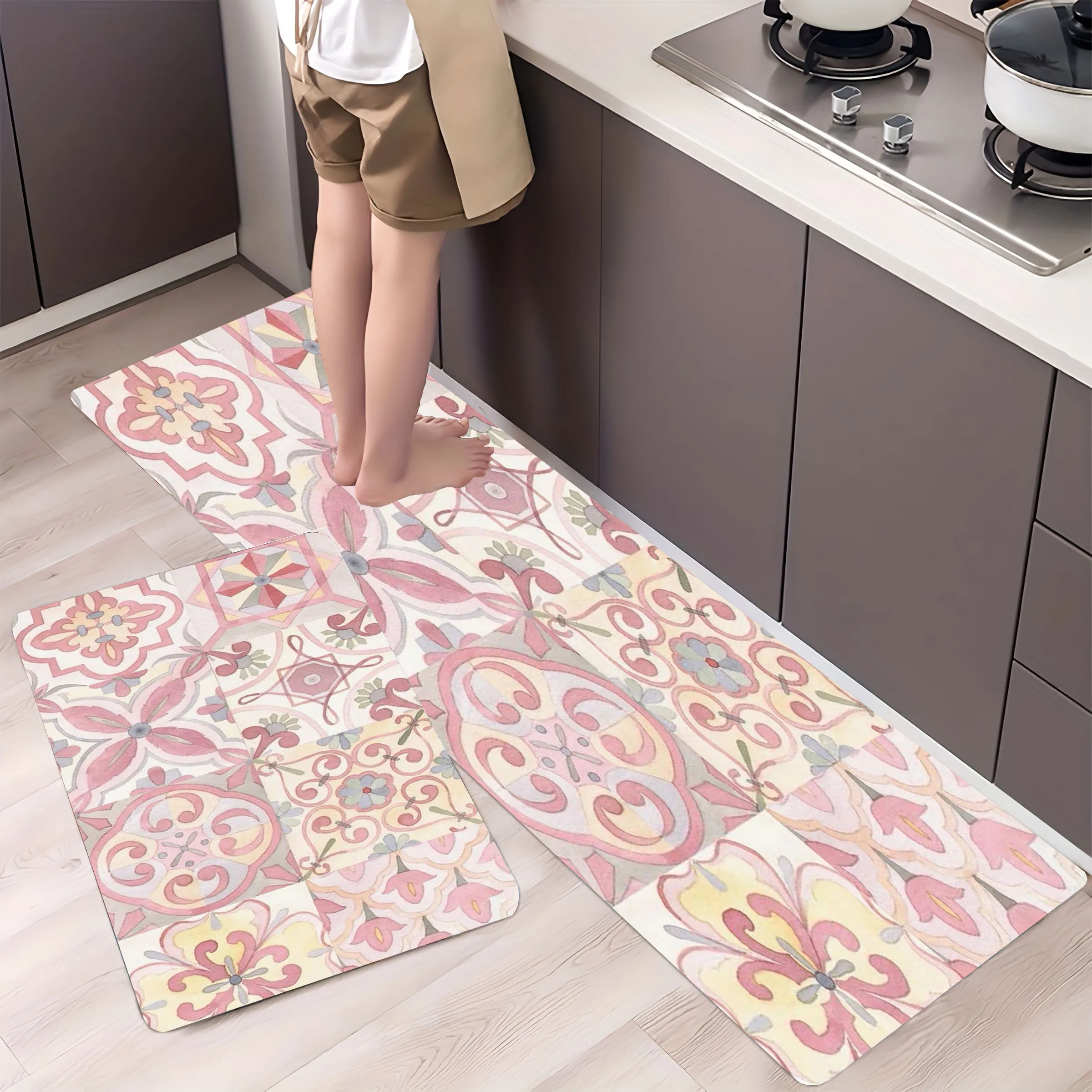 

Colorful Tiles Pattern Design Non-slip Flannel Bathroom Doormats Bedroom Floor Pads Suitable for Entrance Home Decro Accessories