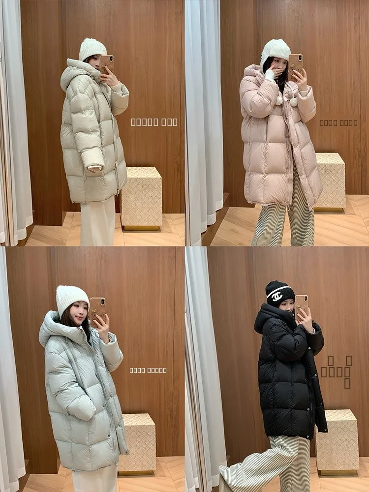 

Platinum ade 90 White Du down Jaet Hooded Lightweight Mid-Length Blanket Sle Simple Easy-To-Wear Women's Puffer Coat