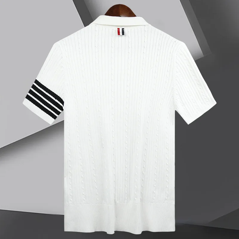 

Summer Knitted Polo Shirt for Men's Business Casual Polo Collar Short Sleeve Striped Half Sleeve Fashion Versatile