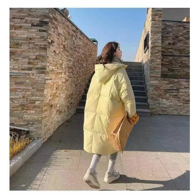 Milk Yellow Down Padded Jacket Women\'s Long Over The Knee 2025 Winter Thick Padded Jacket Korean Version Bread Coat Tide Winter