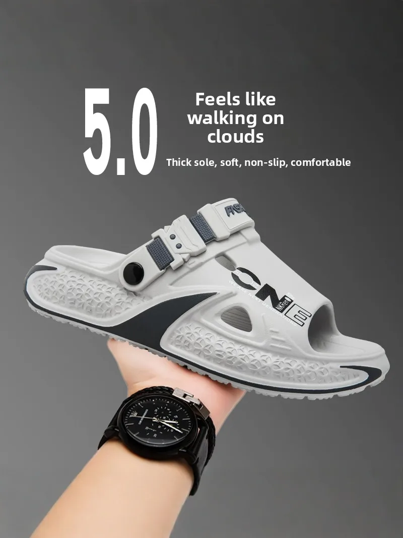 Men's Summer Outdoor Wear Anti-Slip Soft Bottom Sandals Casual Driving Sport Dual-Purpose Beach Slippers Comfortable EVA Mate...