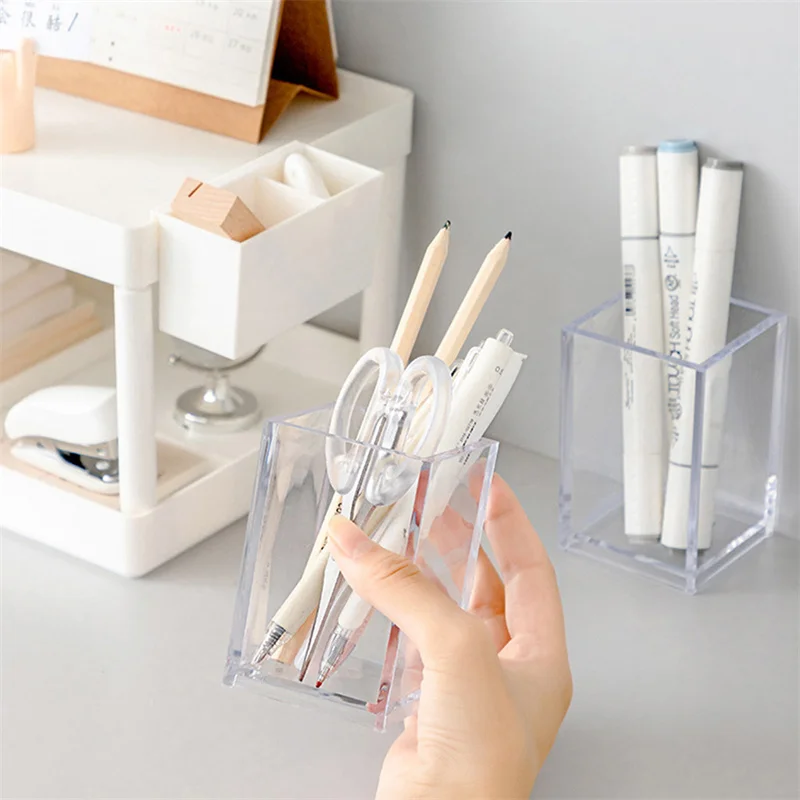 Transparent Makeup Brush Holder Organizer Pen Cases 1/2/3 Holes Plastic Desk Table Cosmetic Storage Case Jewelry Box Container