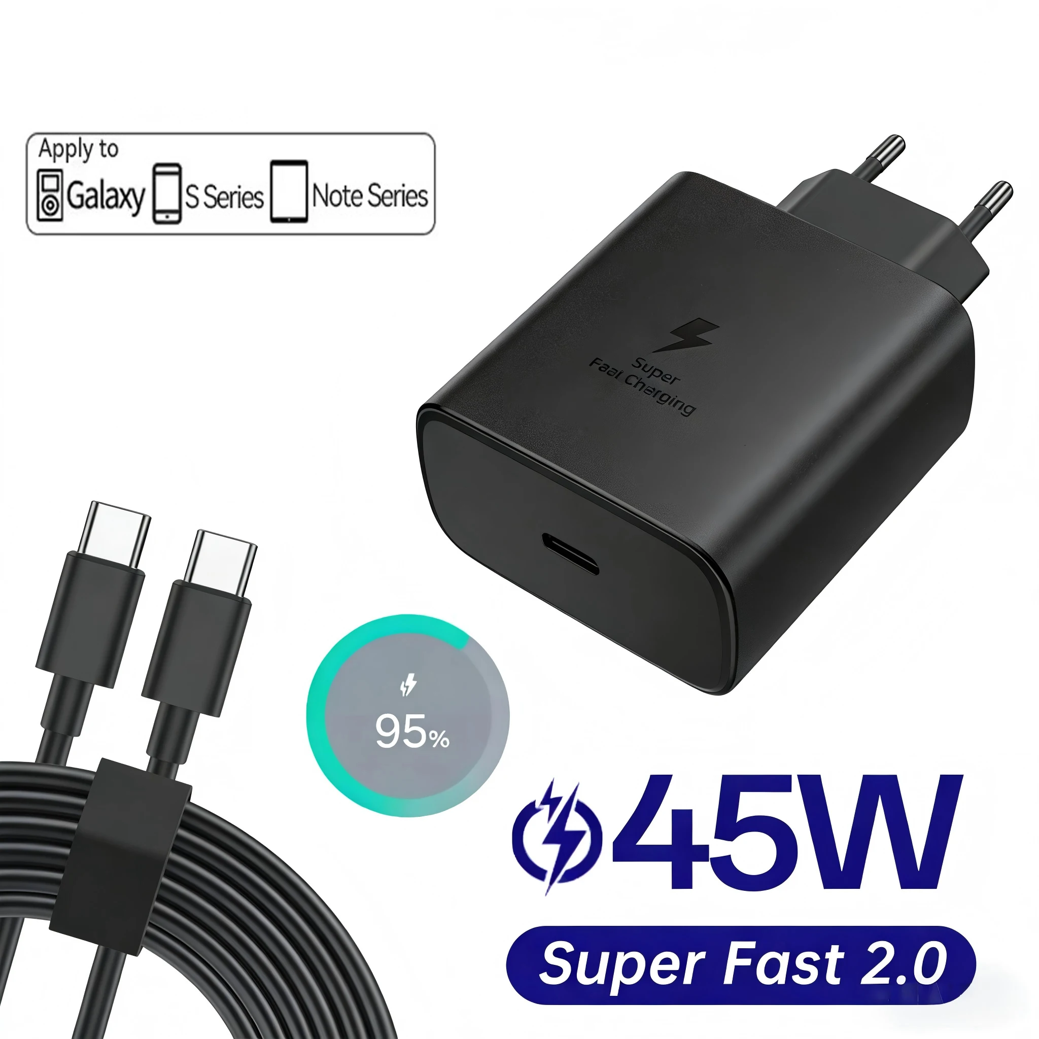 45W PD USB-C Super Fast Charger for Samsung Galaxy S24 Ultra S23 S22 S21 Plus Note10 A54 A34 5A Quick Charging Type C Data Cable