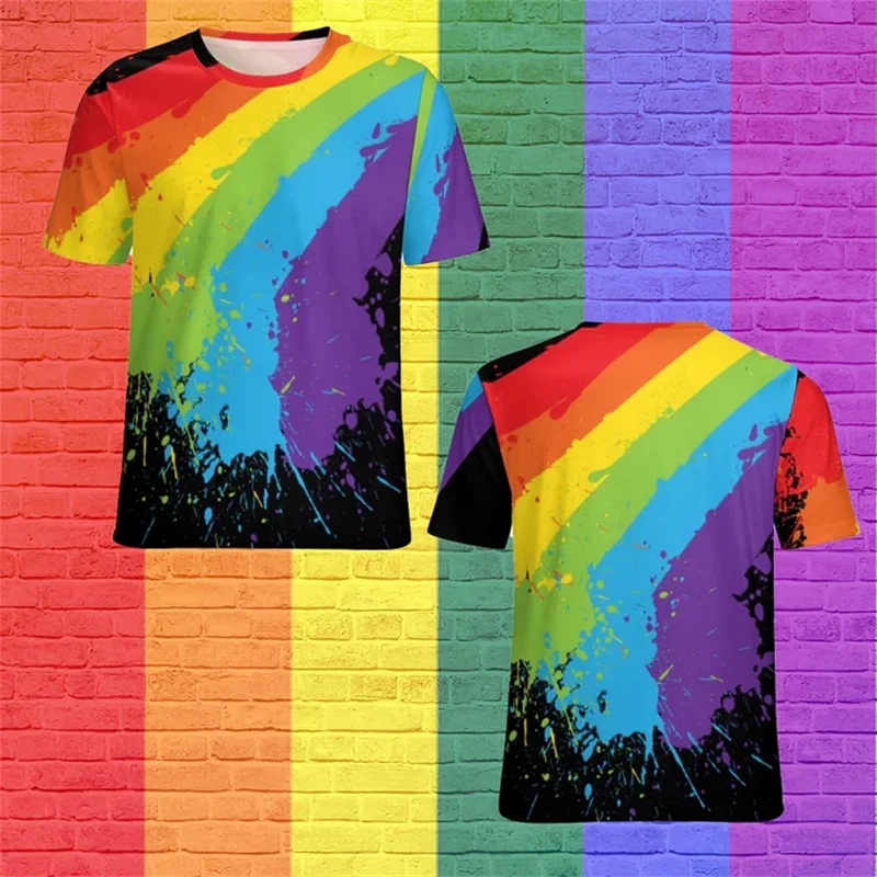 3D Cute LGBT Rainbow T-shirt Men Women Summer Loose Comfort Streetwear Short Sleeves O-neck Tee Tops LGBT Rainbow Liker Clothing
