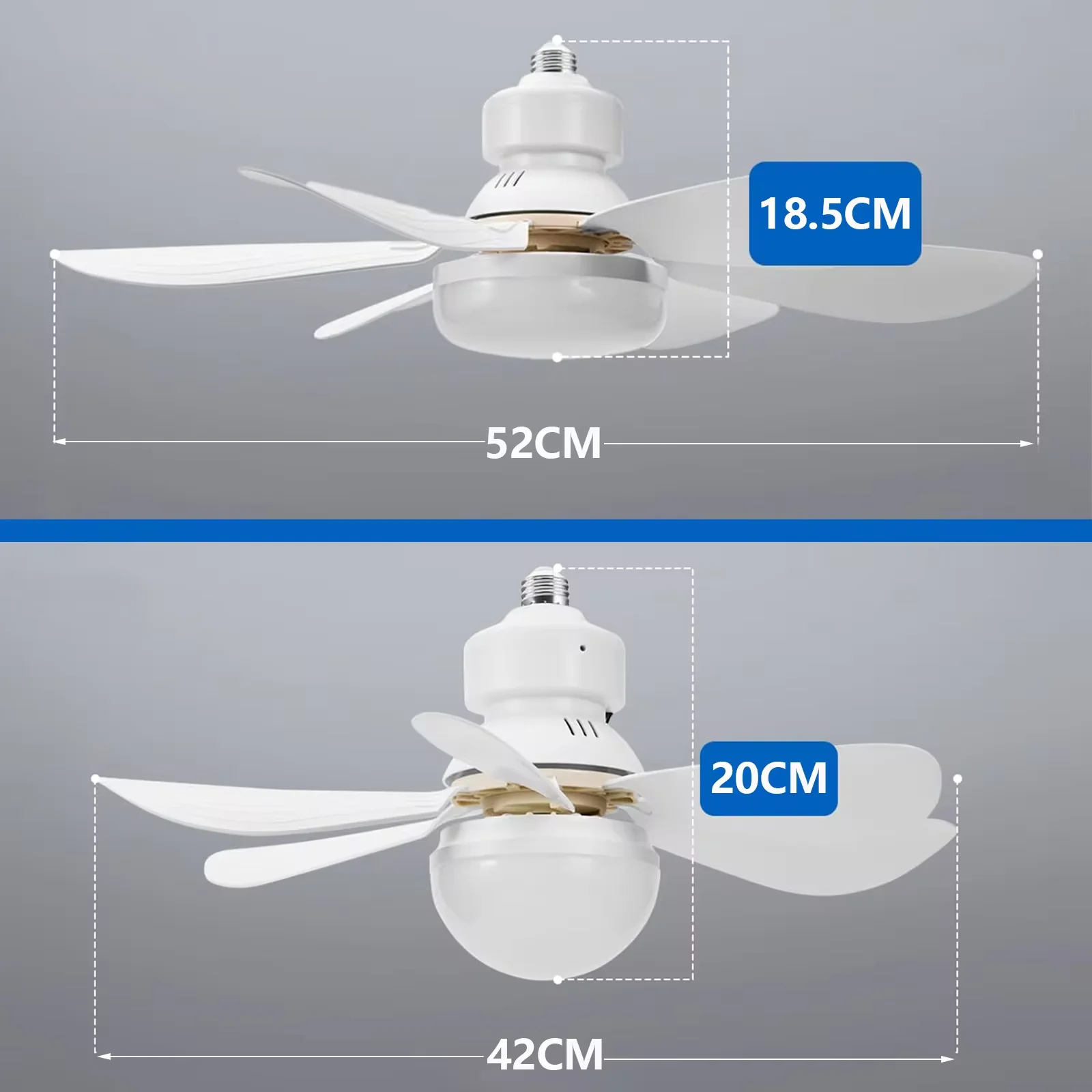 LED ceiling fan light E27 with remote control dimming, 3-speed adjustable wind speed, suitable for living room, study, home use