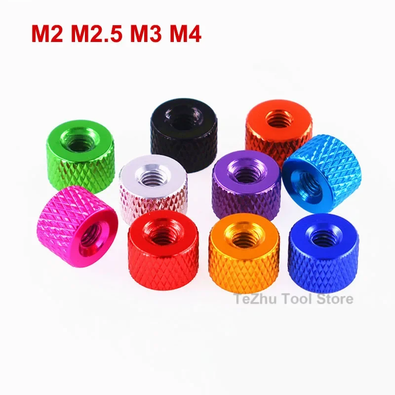 

M2 M2.5 M3 M4 Aluminum Alloy Knurled Thumb Nut Double Through Hand Tighten Round Nuts Anodized 10 Colors