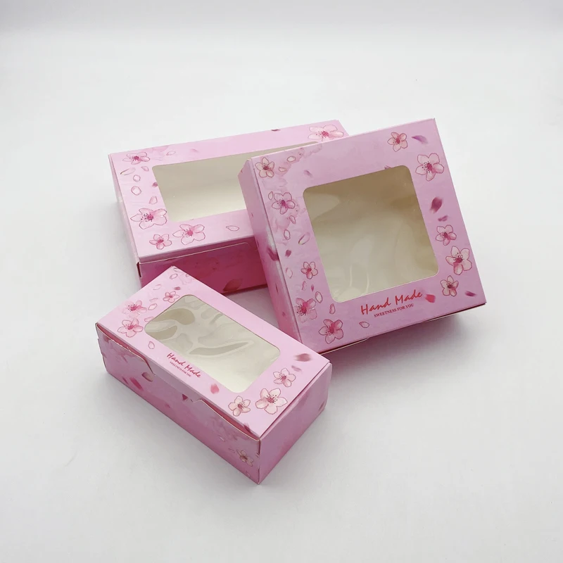 20pcs/50pcs Pink Treat Boxes Candy Gift Box Wedding Bonbonniere Favors And Gifts Paper Bags Window Sakura Pastry Cake Cardboard