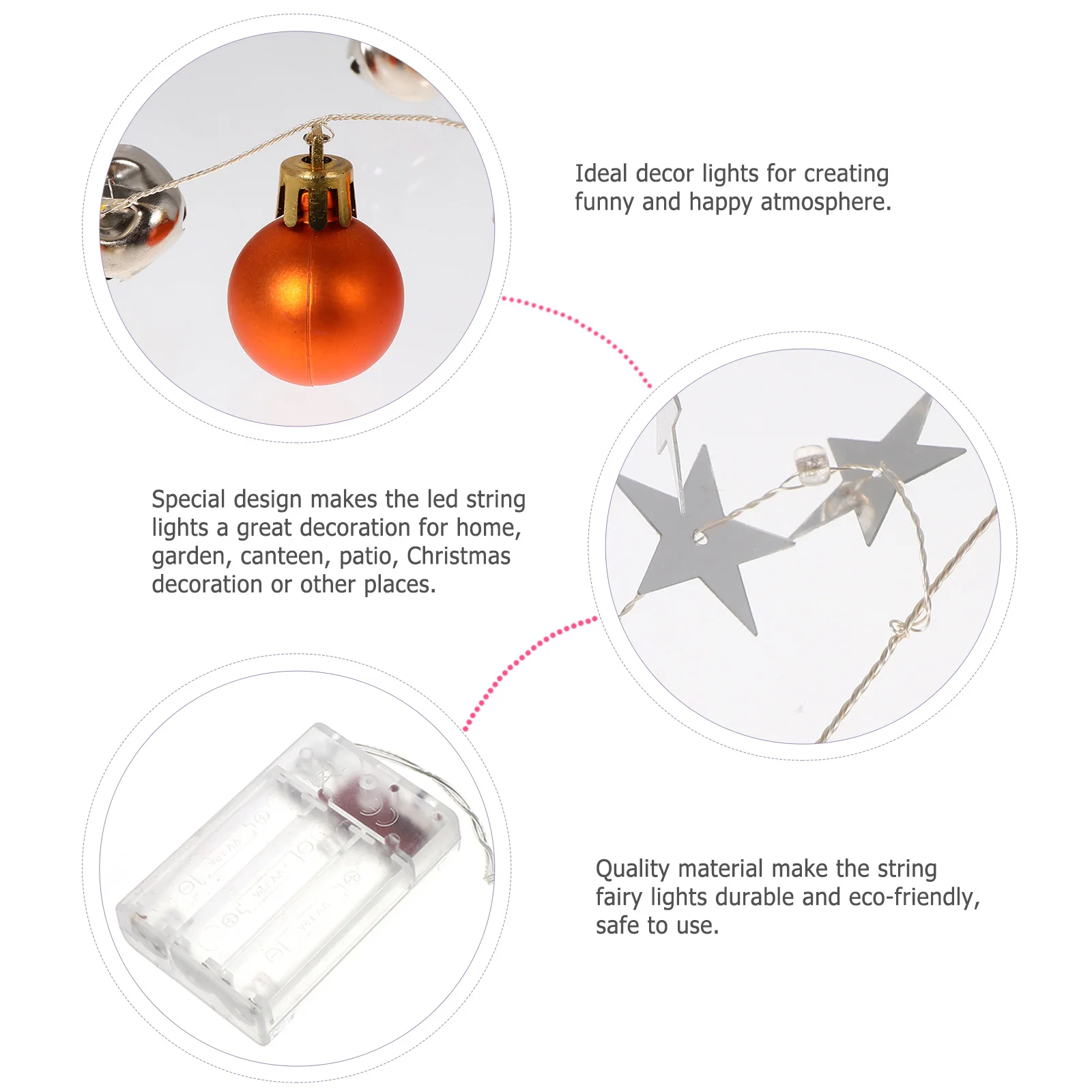 1 قطعة عيد الميلاد الكرة جرس سلسلة ضوء 20 المصابيح معلقة الديكور الدافئة الأبيض لقضاء عطلة حفلة حديقة شجرة عيد الميلاد سلسلة ضوء #5