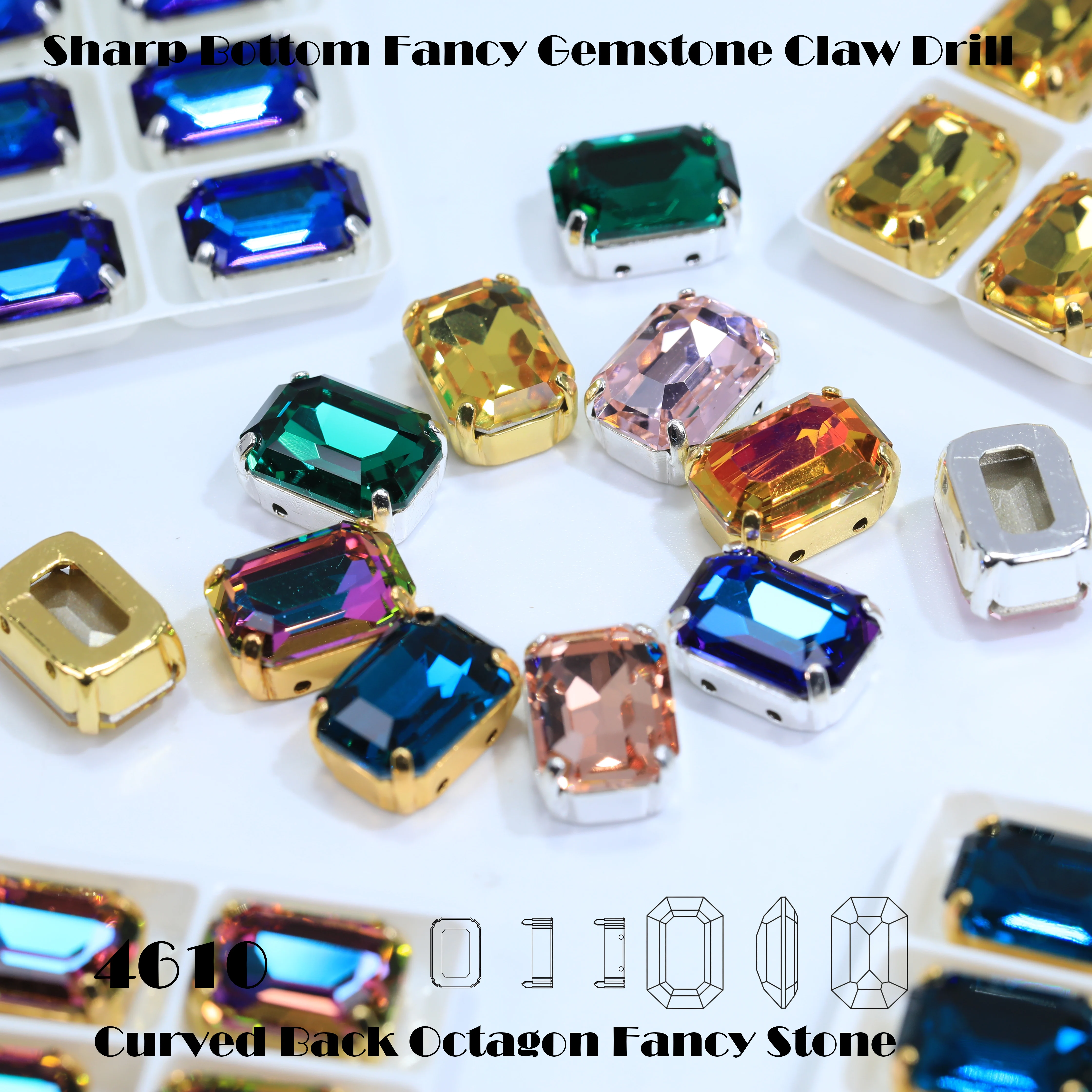 Achteckiger Zierstein, Strass-Achteck, Kristallstein, glänzender Glas-Zierstein für Taschen, Schuhe, Schmuck, DIY-Bastelzubehör – Detail 5